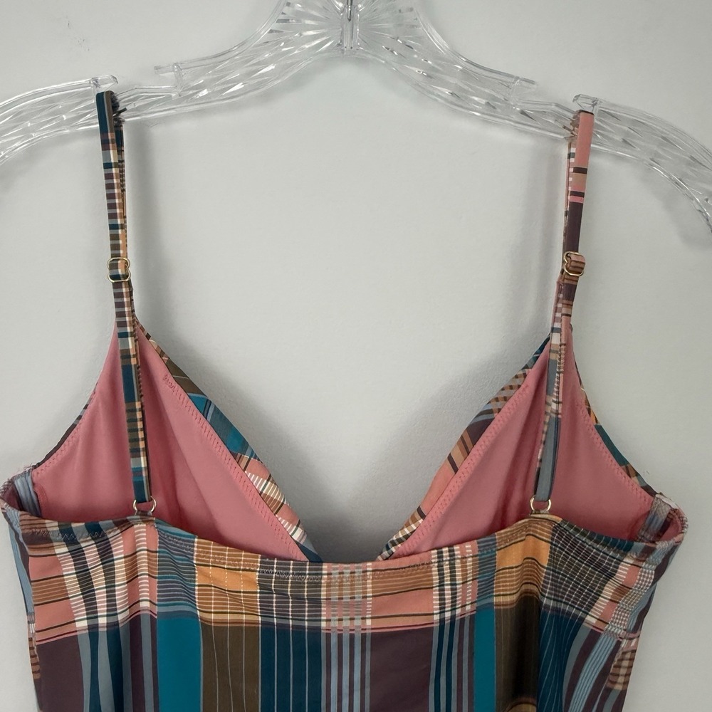 Vineyard Vines Womens Sconset 1 PC SWIMSUIT Medium Plaid Print Mallard Pink - Picture 5 of 11